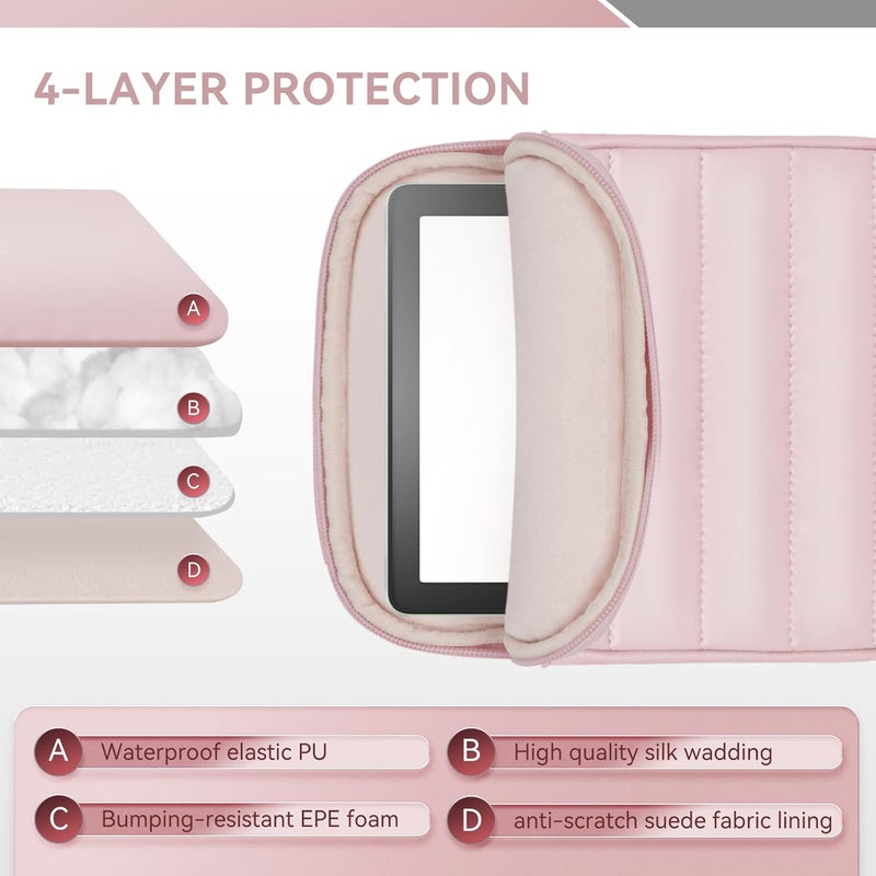 Clezolraa 6-7 Inch Puffy Sleeve Case for 7" Kindle Paperwhite 12th Gen/Colorsoft 2024, 6.8" Kindle Paperwhite 11th Gen, 6" Kindle 11th Gen 2024/2022, Oasis, Protective Pouch Bag, Rose Gold - Image 4